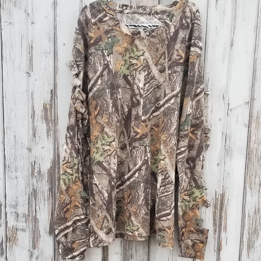 Camo Slashed Long Sleeve Tee Upcycled